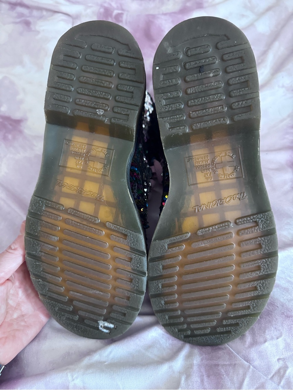 Dr Martens (Doc Martens) Sequin Combat Boots Multi Rainbow to Silver flip sequin - Picture 4 of 10